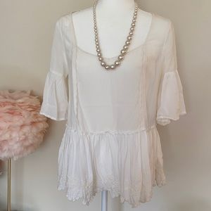 Free people embroidery ruffle sleeve blouse top